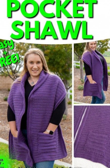 Crochet Shawl with Pockets (Free Pattern)