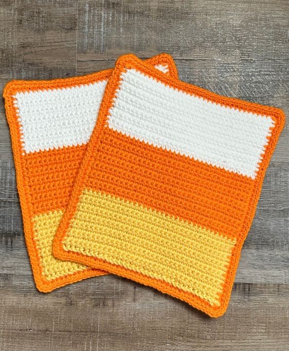 Crochet Oversized Candy Corn-Inspired Potholder