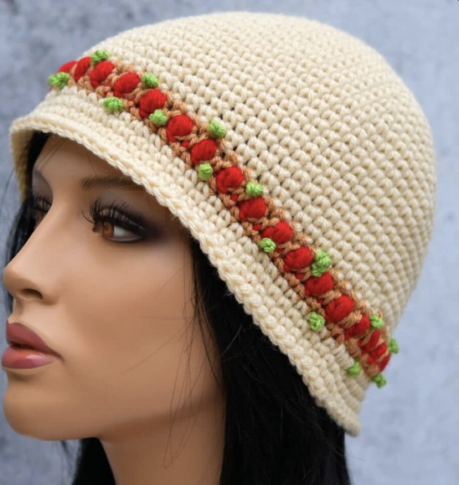 Crochet Rosebud Womens Bucket Hat