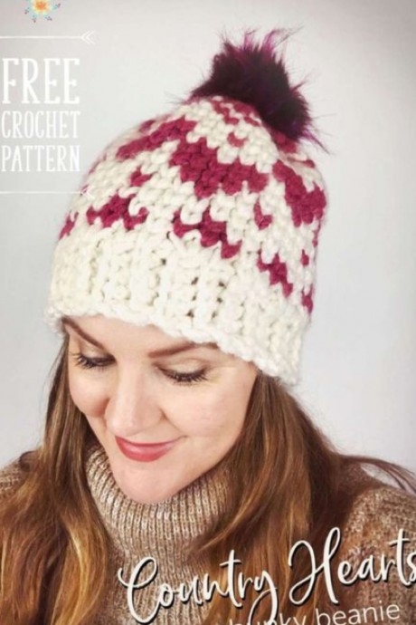 Crochet Country Hearts Chunky Beanie