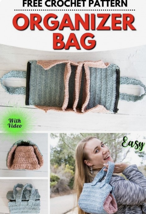 Crochet Organizer Bag with Pockets and Zipper