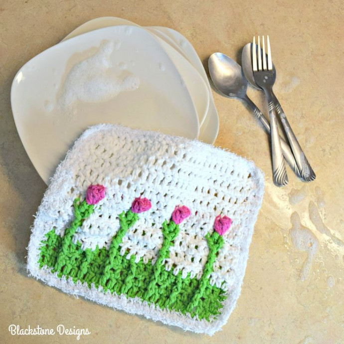 Crochet Spring Tulips Washcloth