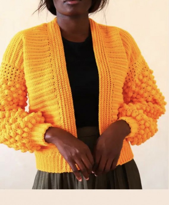 Crochet Bobble Sleeves Cardigan (Free Pattern)