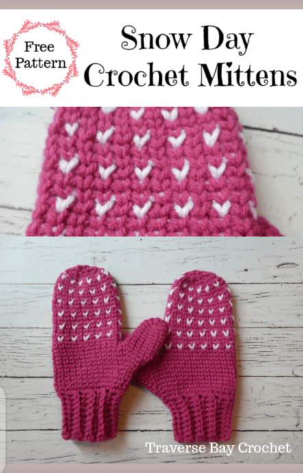 Cute  Snow Day Crochet Mitten