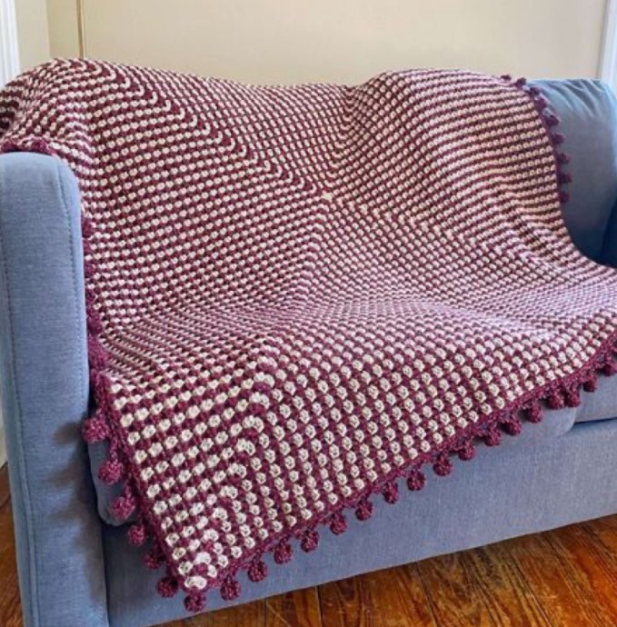 Crochet Two Stripe Granny Square Blanket