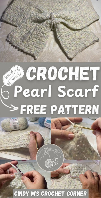 Crochet White Pearl Scarf