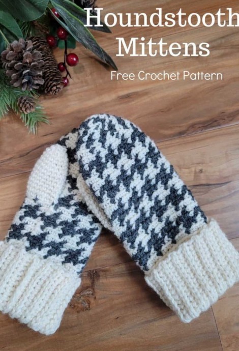 Crochet Houndstooth Mittens: Stylish and Cozy Winter Accessory Crochet Houndstooth Mittens: Stylish and Cozy Winter Accessory