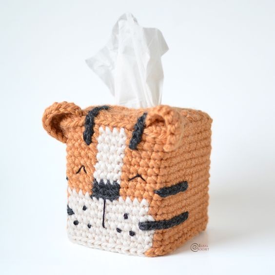 Crochet Tiger Tissue Box Cover Free Crochet Pattern