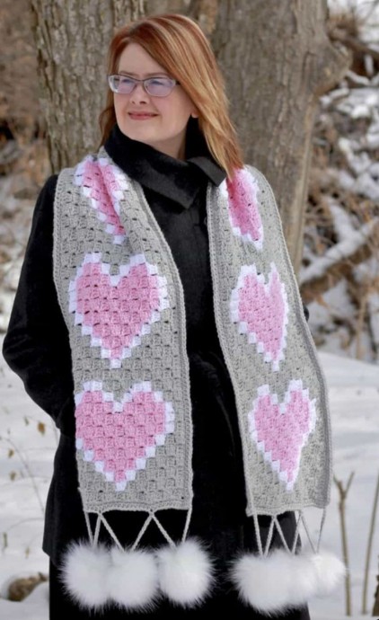 Crochet Heart C2C Scarf