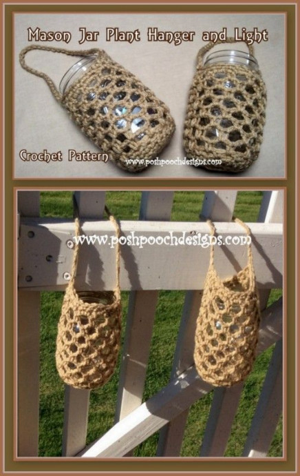 Crochet Mason Jar Plant Hanger And Light