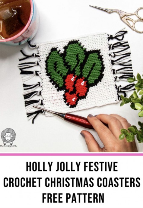 Crochet Holly Jolly Festive Christmas Coasters