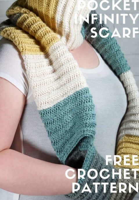 Crochet Pocket Infinity Scarf (Free Pattern)