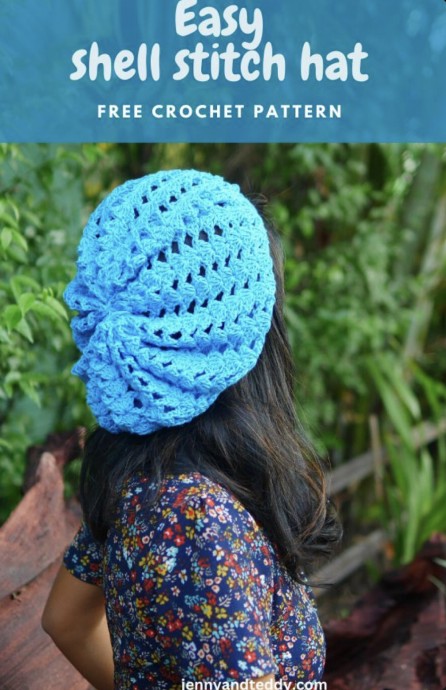 Simple Shell Stitches Slouchy Hat Free Crochet Pattern