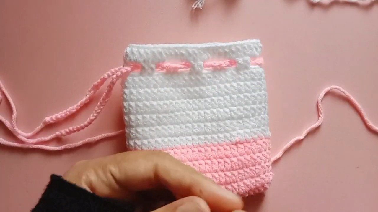 Crochet Hello Kitty Drawstring Bag