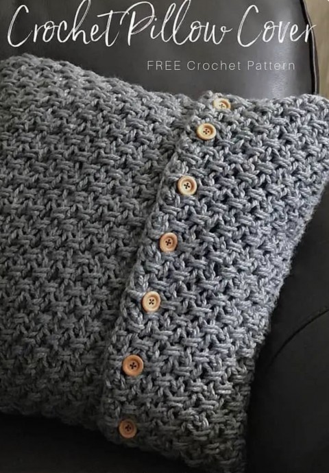 Beautiful Crochet Cushion Cover with Buttons