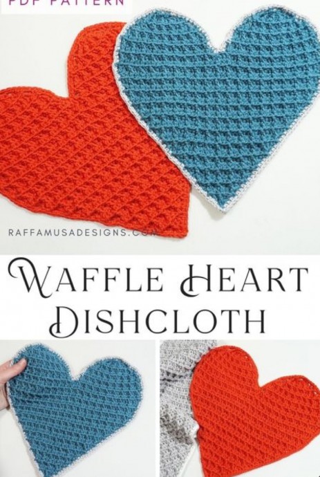 Crochet Waffle Heart Washcloth