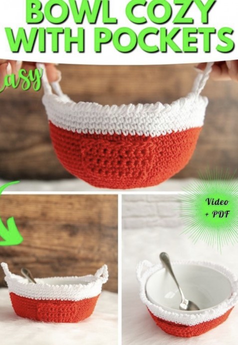 Crochet Bowl Cozy with Pockets