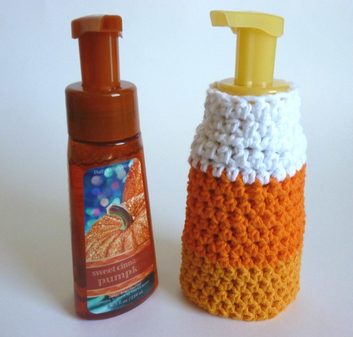 Adorable Crochet Candy Corn Soap Dispenser Cover Pattern for Your Fall Decor