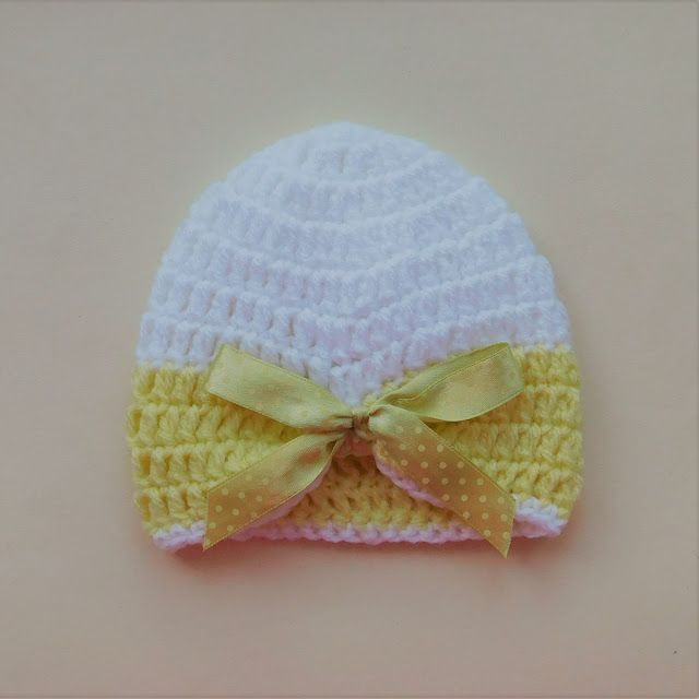 Crochet Ribbon Bow Baby Hat