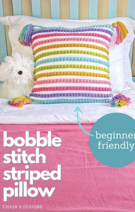 Free Crochet Pattern: Bobble Stitch Striped Pillow