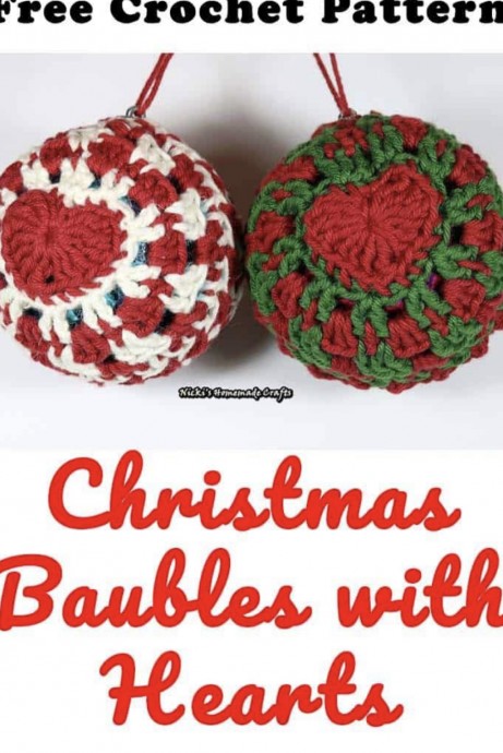 Crochet Christmas Bauble with Hearts (Free Pattern)