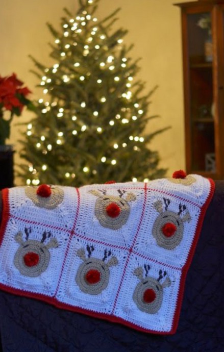 Crochet Red Nose Reindeer Square And Blanket