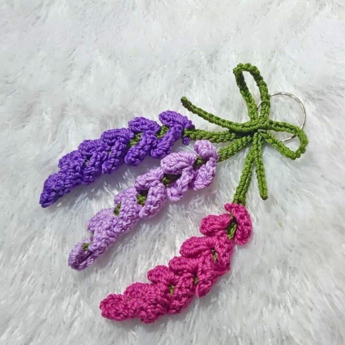 Crochet Lavender Flower Keychain