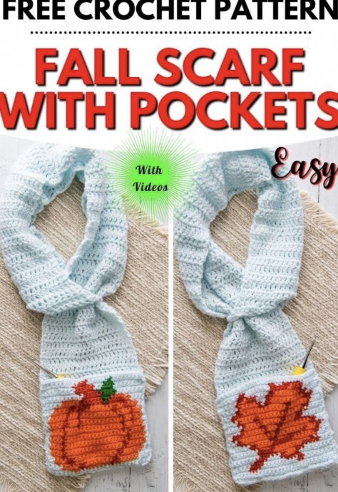 Crochet Fall Scarf with Pockets