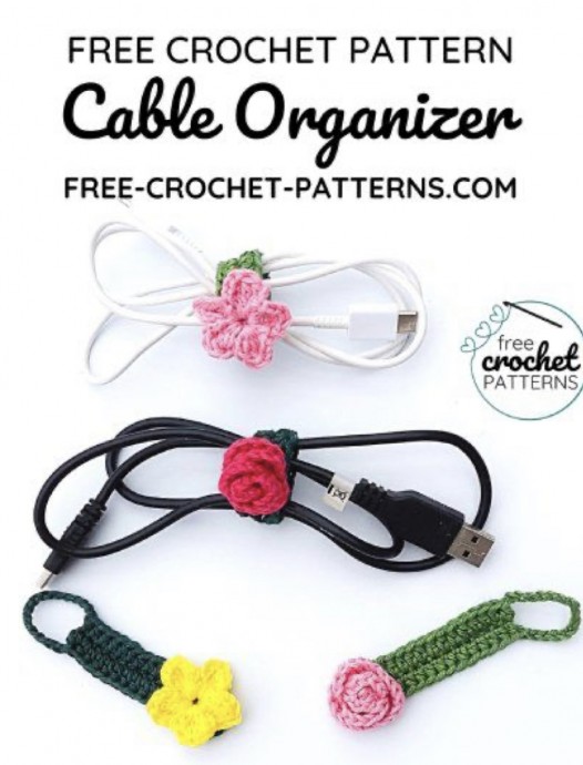 Create a Beautiful Flower Cable Organizer with This Free Crochet Pattern Create a Beautiful Flower Cable Organizer with This Free Crochet Pattern