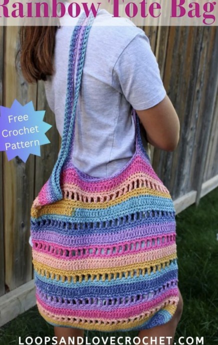 Crochet Rainbow Tote Bag