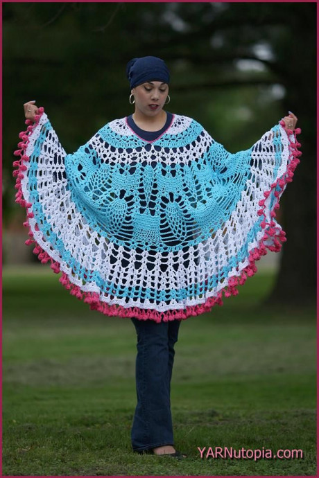 Crochet Pom Poms and Pineapples Poncho