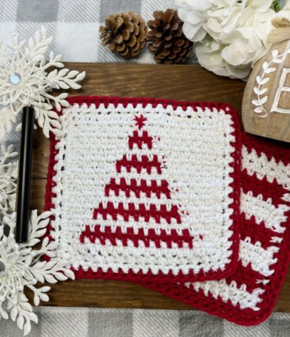 Crochet Christmas Tree Dishcloth
