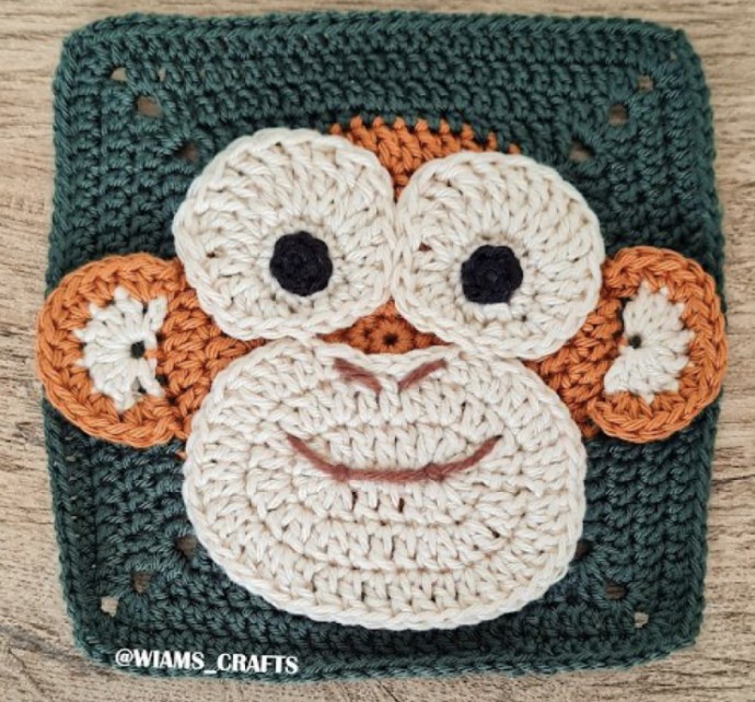 Crochet Monkey Face Granny Square (Free Pattern)
