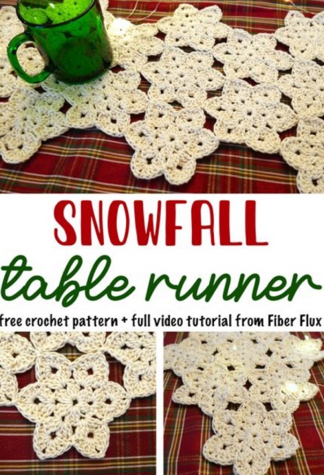Crochet Snowfall Table Runner