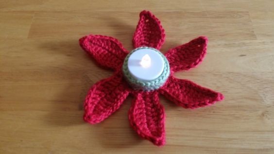 Enhance Your Winter Decor with a Handmade Crochet Poinsettia Tea Light Holder