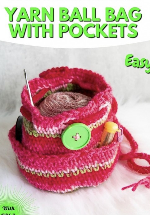 Crochet Yarn Bag with Pockets (Free Pattern)