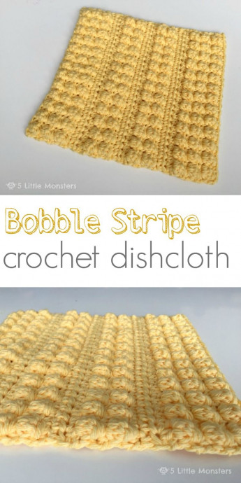 Crochet Bobble Stripe Dishcloth