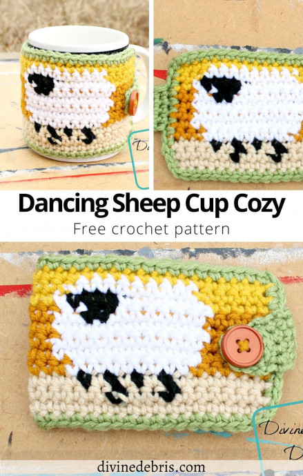 Crochet Dancing Sheep Mug Cozy - A Whimsical Way to Enjoy Your Coffee