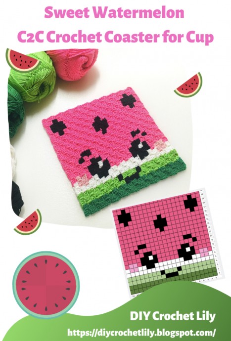 The Sweet Watermelon C2C Crochet Cup Coaster
