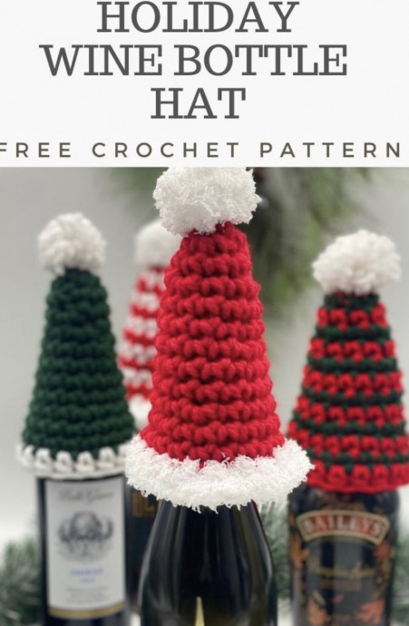 Crochet Holiday Wine Bottle Hat (Free Pattern)