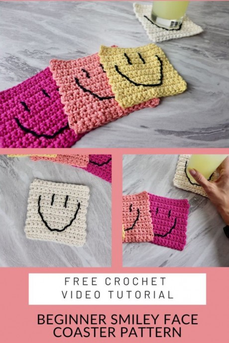 Crochet Smiley Face Coaster
