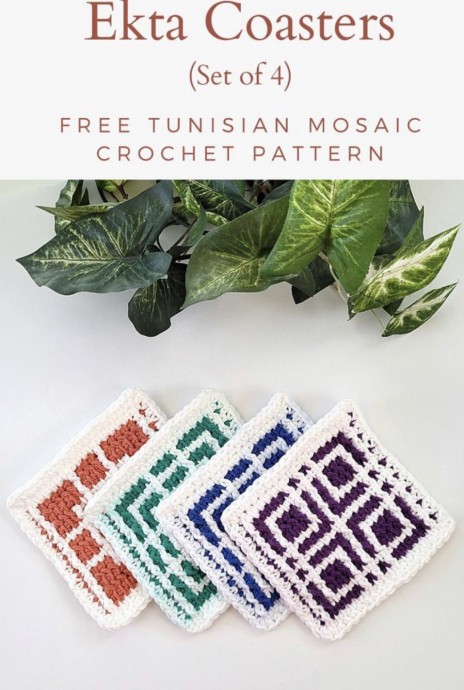Crochet Ekta Tunisian Mosaic Coasters