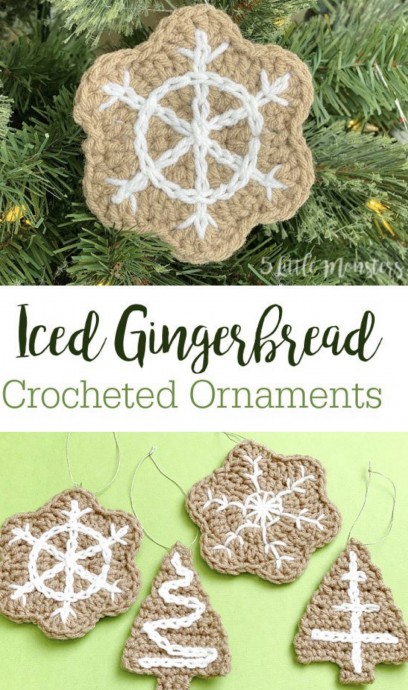 Crochet Iced Gingerbread Ornaments (Free Pattern)