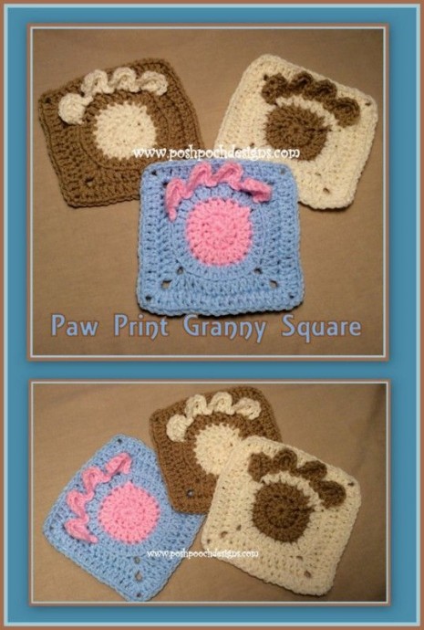 Crochet Paw Print Granny Square