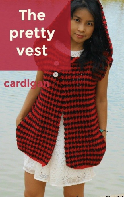 Houndstooth Crochet Hooded Sweater Vest