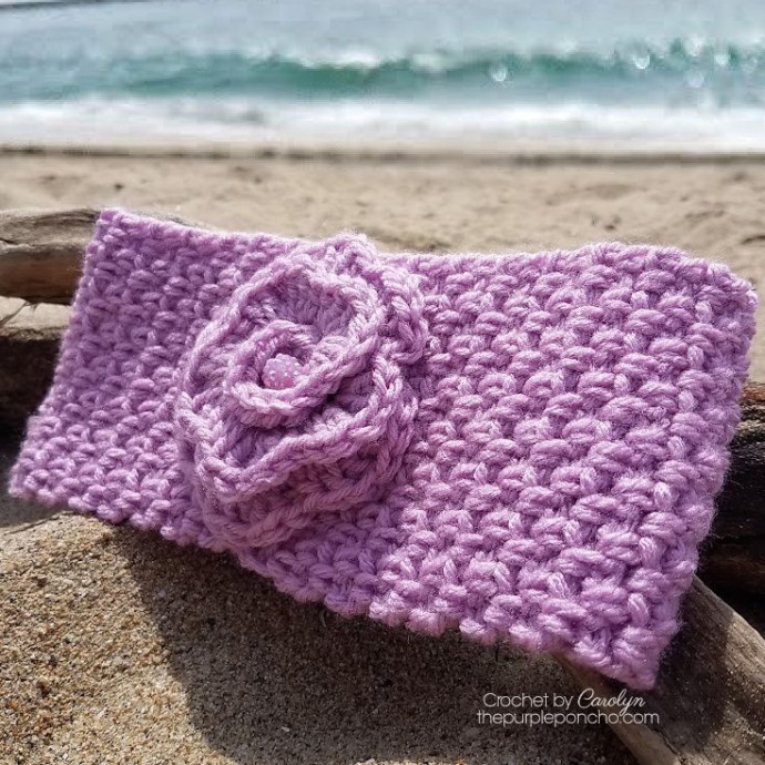 Crochet Linen Rose Ear Warmer - Elegant and Cozy Accessory for Winter