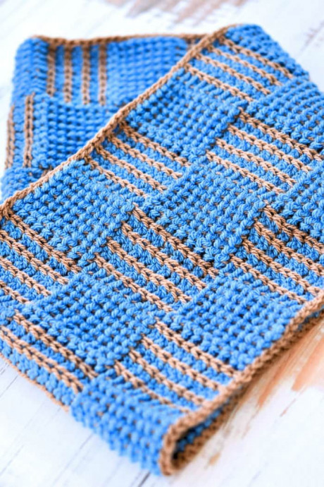 Crochet Checkerboard Blocks Infinity Scarf