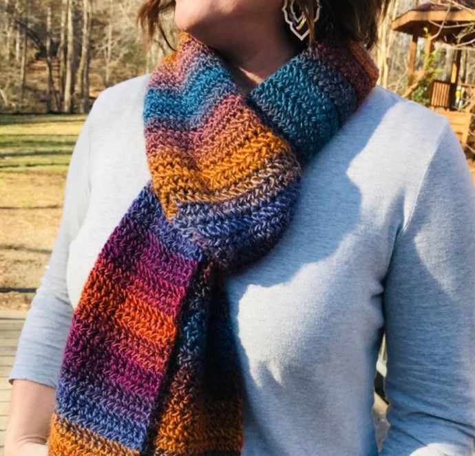 Crochet Mountain Sunset Scarf (Free Pattern)