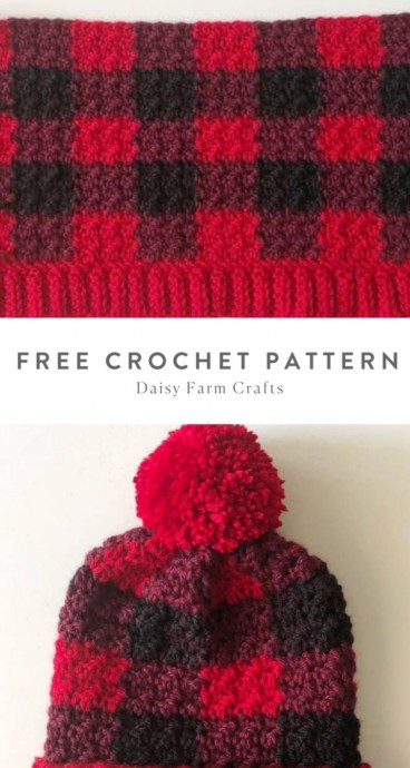 Crochet Red Buffalo Check Hat