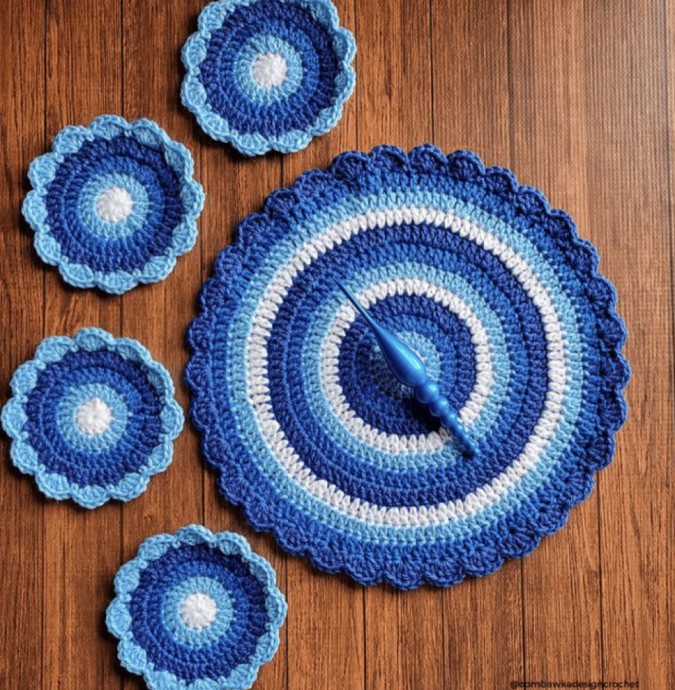 Enhance Your Home Decor with the Crochet Winter Blues Table Mat and Coaster Set Enhance Your Home Decor with the Crochet Winter Blues Table Mat and Coaster Set